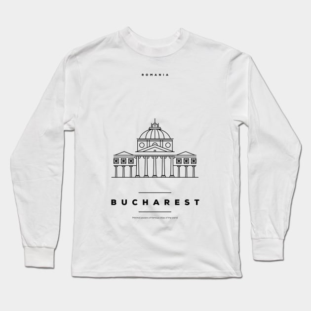 Bucharest Minimal Black Line Design Long Sleeve T-Shirt by kursatunsal